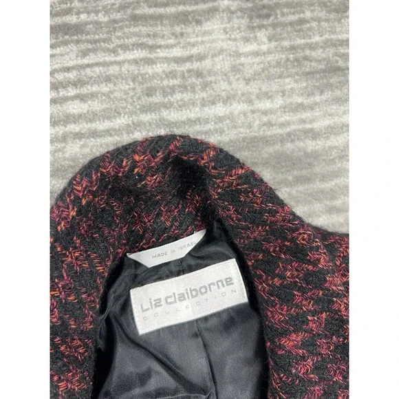 Liz Claiborne Collection Blazer Medium Womens Red Black Houndstooth Wool‎ Blend - Picture 10 of 10